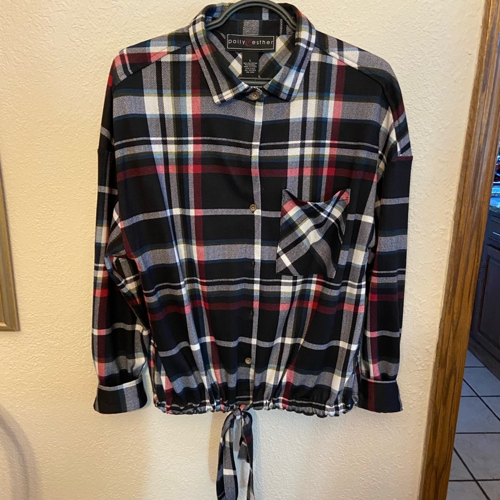 Plaid button down long sleeve top